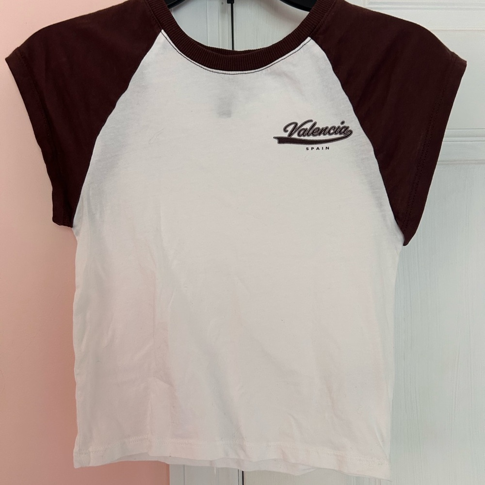 Brown and white baby tee